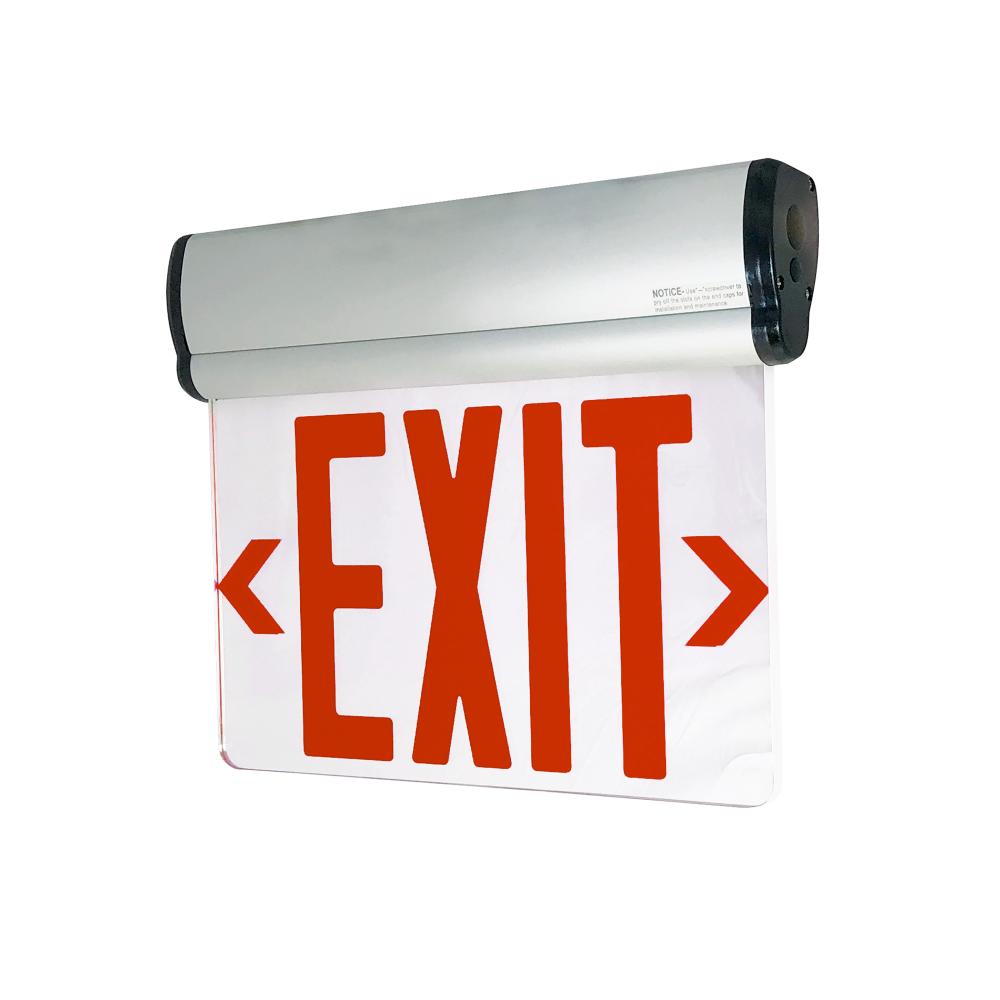 Surface Adjustable LED Edge-Lit Exit Sign, Battery Backup, 6" Red Letters, Single Face /