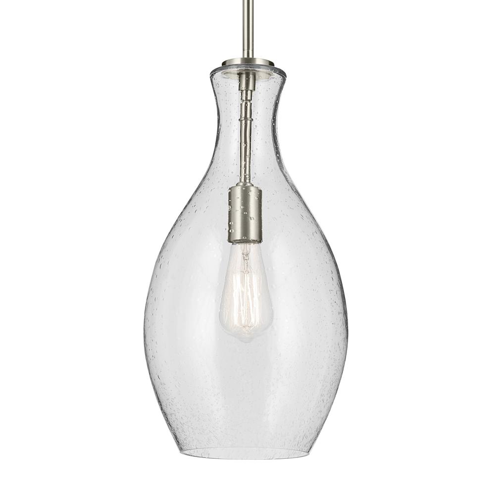 Everly 17.75" 1-Light Bell Pendant with Clear Seeded Glass in Brushed Nickel