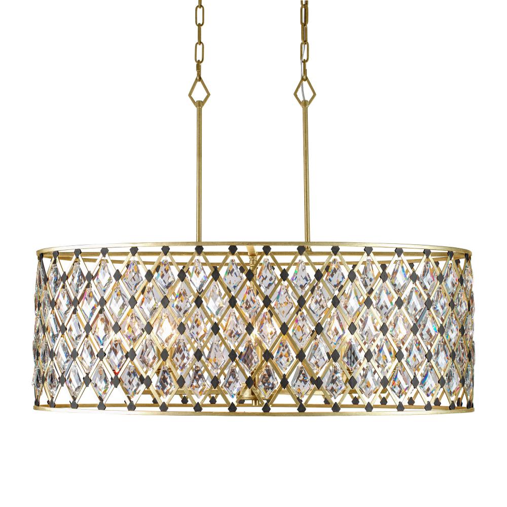 Windsor 8-Lt Oval Crystal Linear Pendant - French Gold/Matte Black