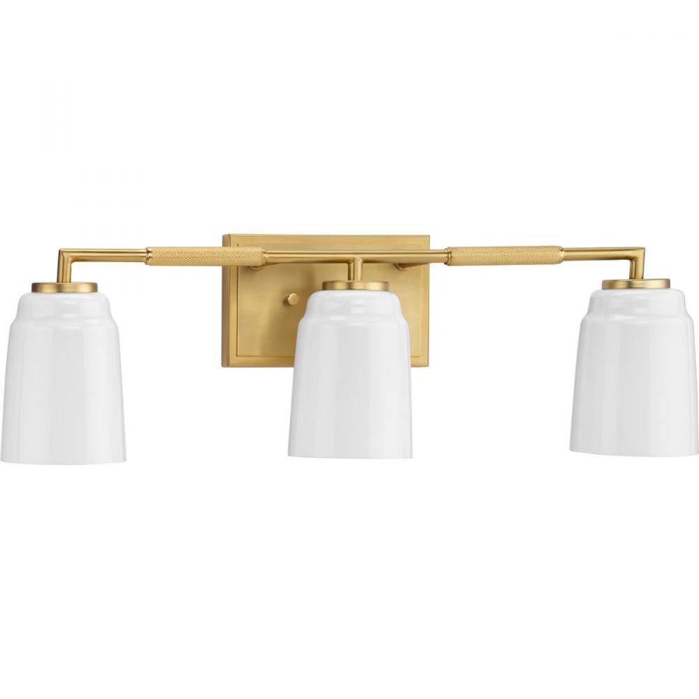 Spenser Collection Three-Light Brushed Gold Industrial Vanity Light