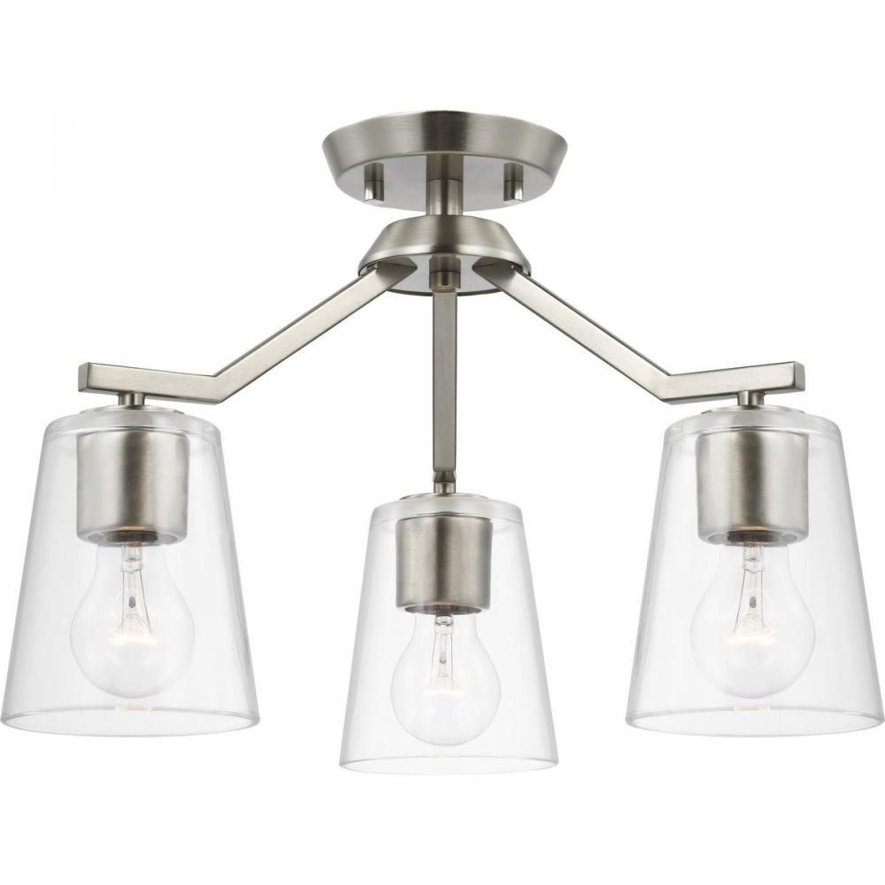 Vertex Collection Three-Light Brushed Nickel  Clear Glass Contemporary Convertible Chandelier