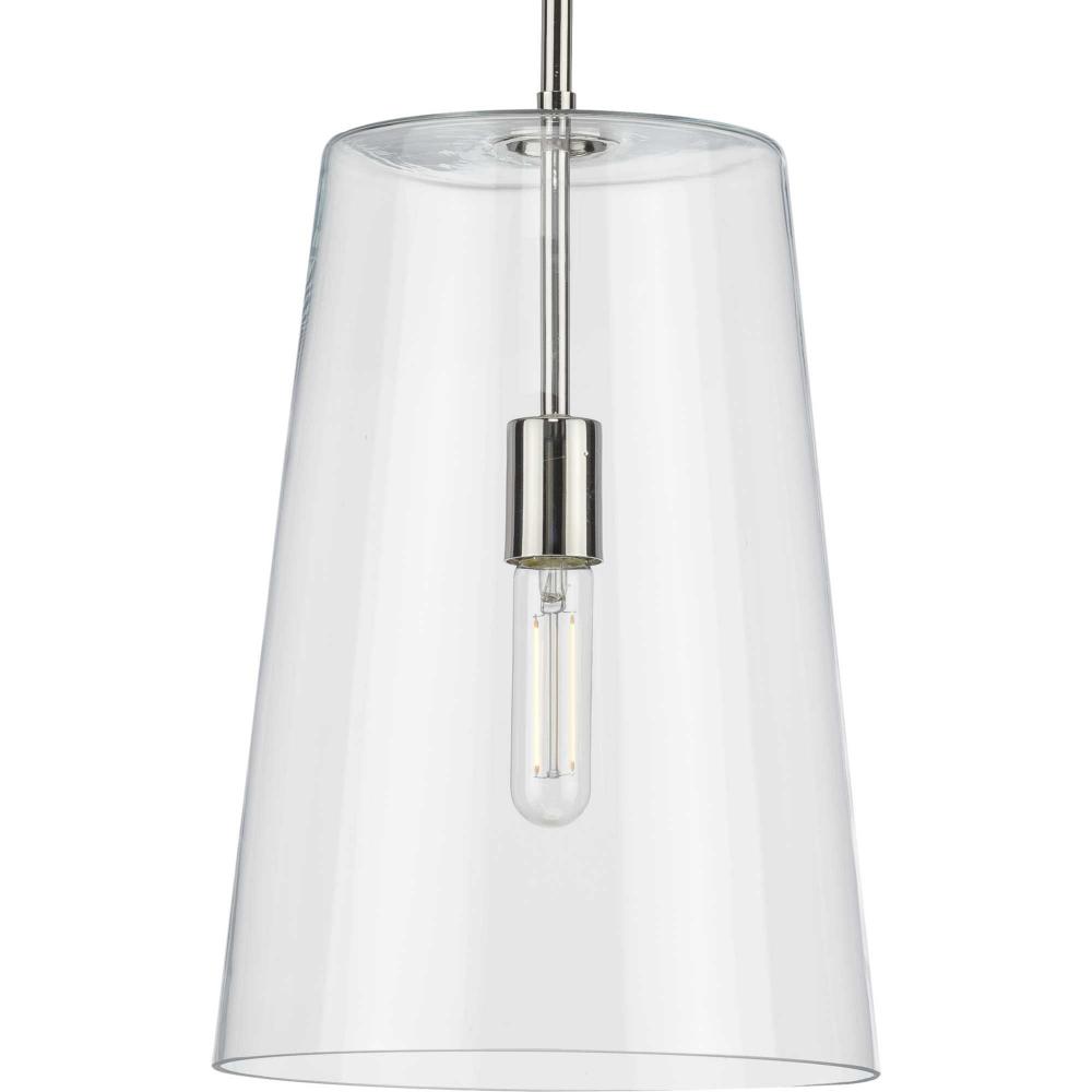 Clarion Collection One-Light Polished Nickel Clear Glass Transitional Pendant