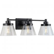 Progress P300350-31M - Hinton Collection Three-Light Matte Black Clear Seeded Glass Farmhouse Bath Vanity Light