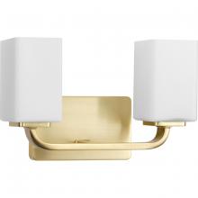 Progress P300369-012 - Cowan Collection Two-Light Modern Satin Brass Etched Opal Glass Bath Vanity Light