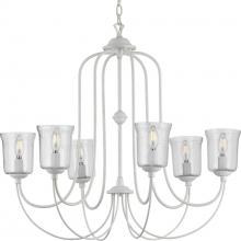 Progress P400195-151 - Bowman Collection Six-Light Cottage White Clear Chiseled Glass Coastal Chandelier Light