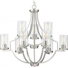 Progress P400198-009 - Lassiter Collection Nine-Light Brushed Nickel Clear Glass Modern Chandelier Light