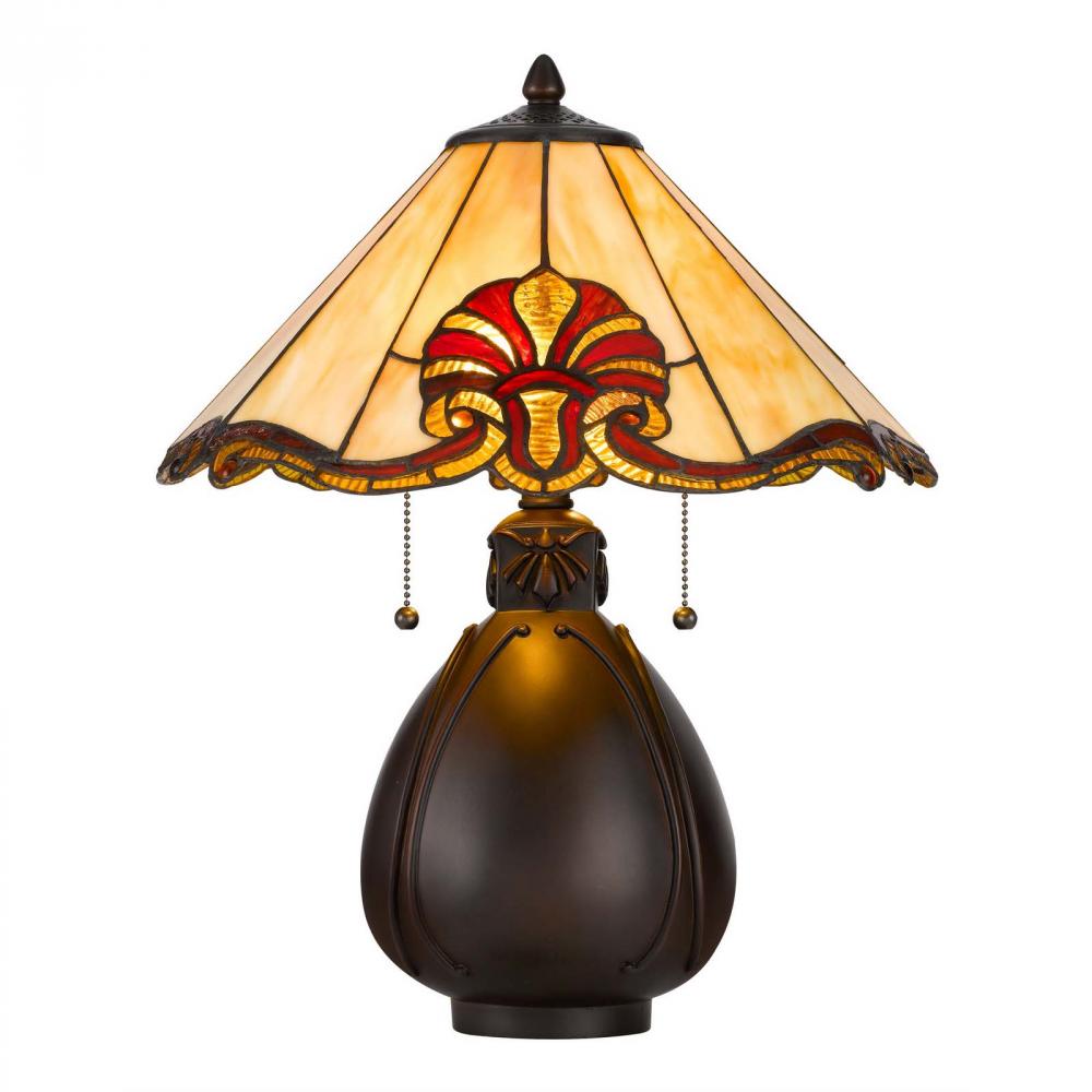 60W X 2 Tiffany Table Lamp with Pull Chain Switch with Resin Lamp Body