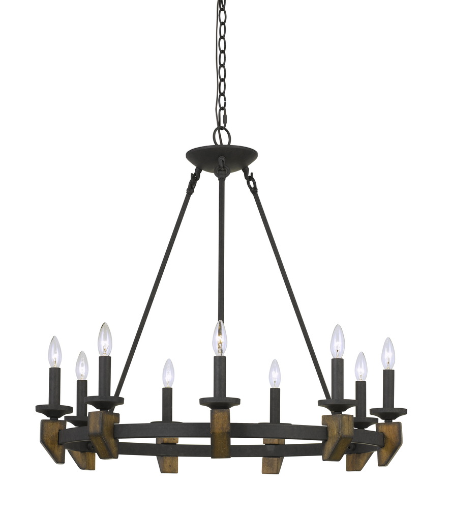 31" Height Metal and Wood Chandelier in Warm Bronze Finish