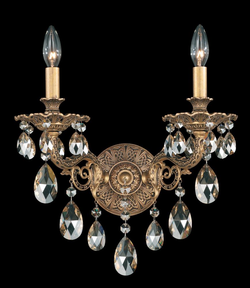 Milano 2 Light 120V Wall Sconce in Heirloom Gold with Clear Crystals from Swarovski