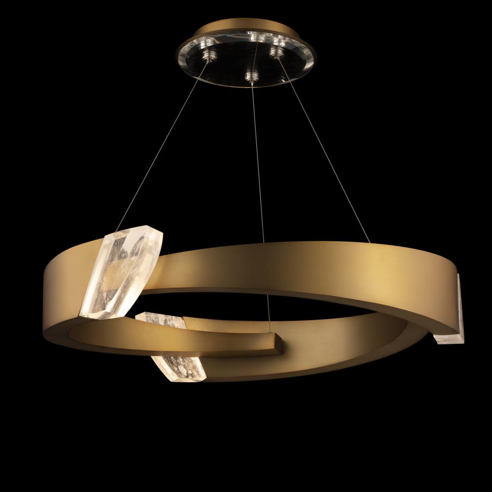 Embrace 34in LED 3000K/3500K/4000K 120V-277V Pendant in Aged Brass with Optic Haze Quartz