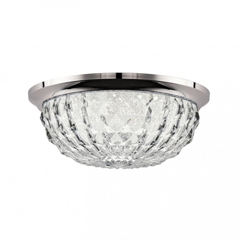 Genoa 12in LED 3000K/3500K/4000K 120V-277V Flush Mount in Aged Brass with Clear Optic Crystal