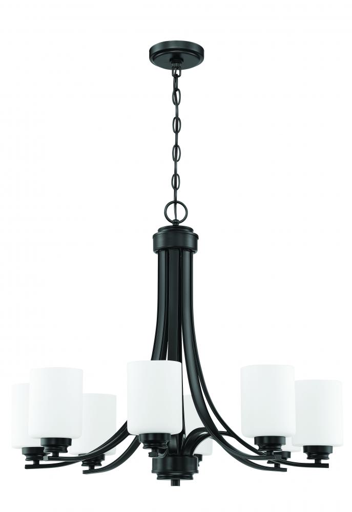 Bolden 8 Light Chandelier in Flat Black (White Glass)