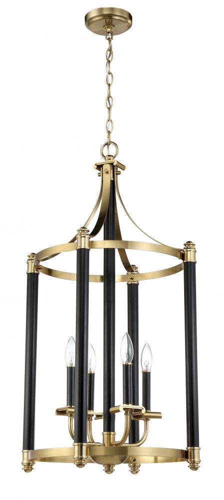 Stanza 4 Light Foyer in Flat Black/Satin Brass