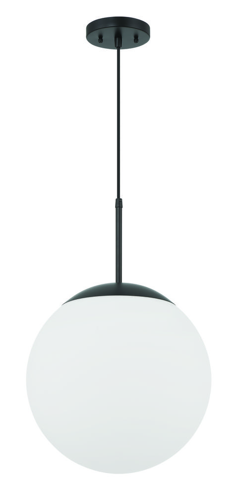 Gaze 14" 1 Light Round Pendant in Flat Black, White Glass