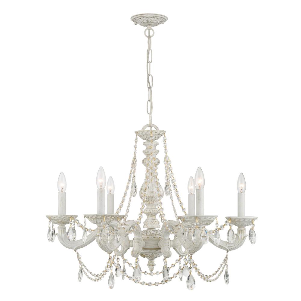 Paris Market 6 Light Clear Crystal Antique White Chandelier