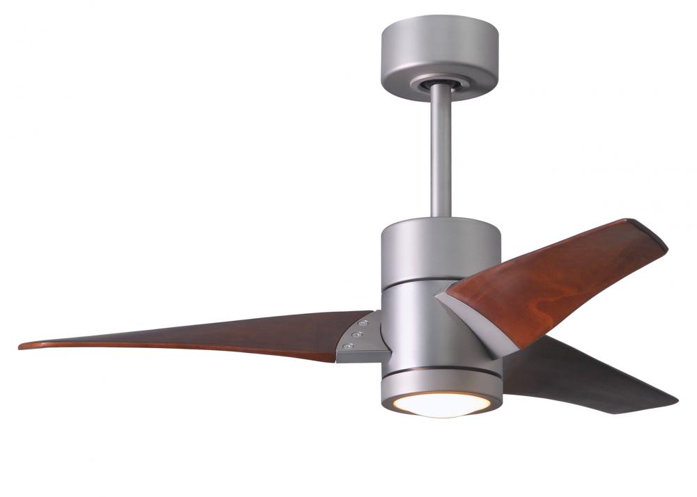 Super Janet three-blade ceiling fan in Brushed Nickel finish with 42” solid walnut tone blades a