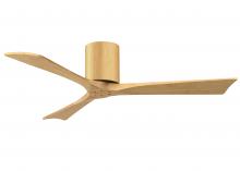  IR3H-LM-LM-52 - Irene-3H three-blade flush mount paddle fan in Brushed Brass finish with 52” Light Maple tone bl