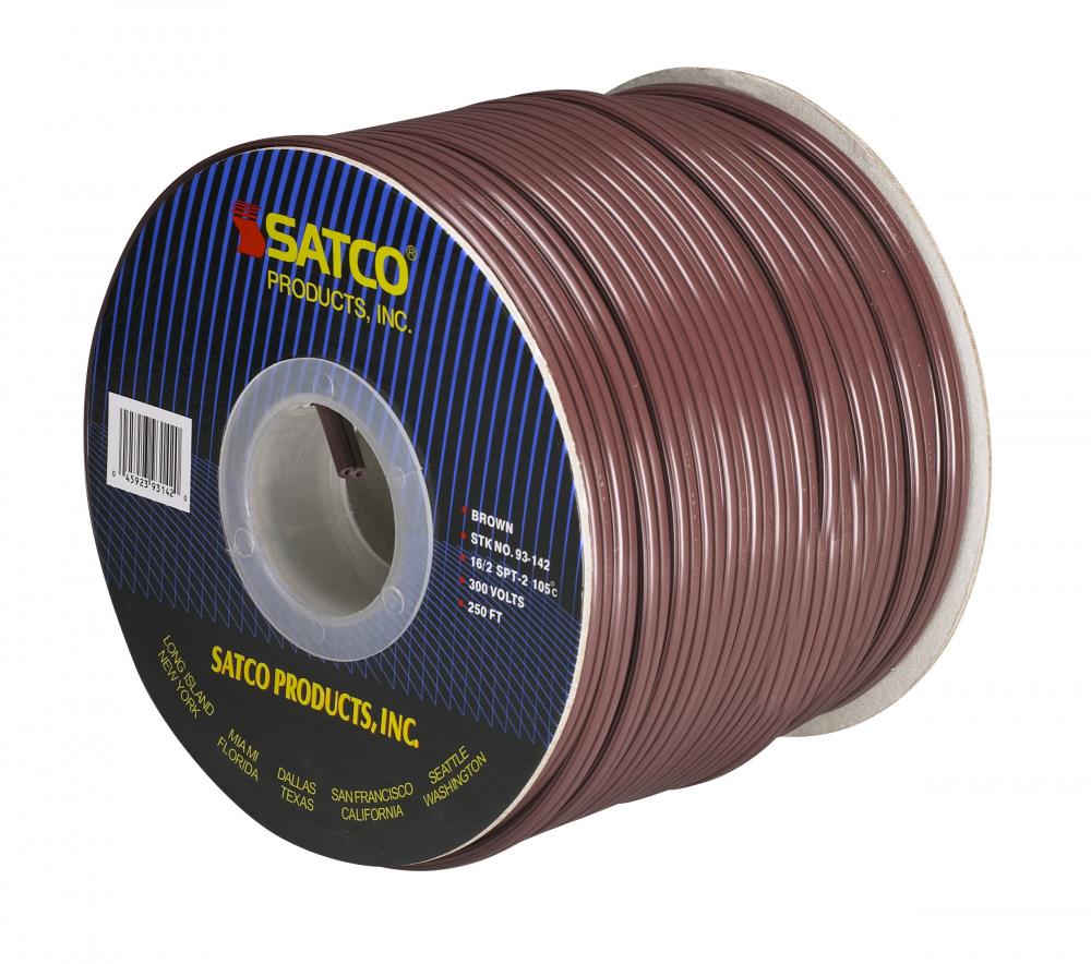 Lamp And Lighting Bulk Wire; 16/2 SPT-2 105C; 250 Foot/Spool; Brown