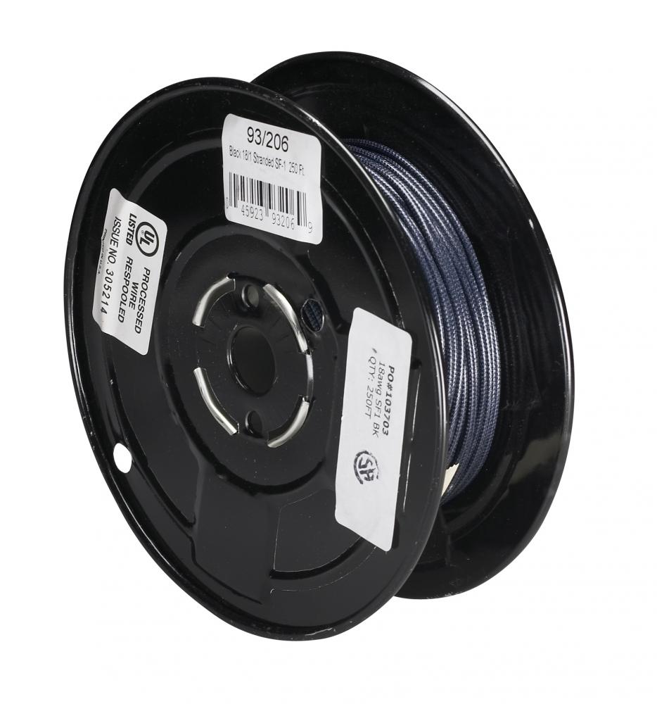 Lighting Bulk Wire; 18/1 Stranded Braid 200C SF-1; 250 Foot/Spool; Black