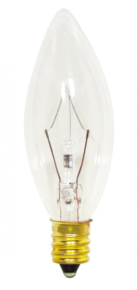 15 Watt B8 Incandescent; Clear; 1500 Average rated hours; 114 Lumens; Candelabra base; 130 Volt