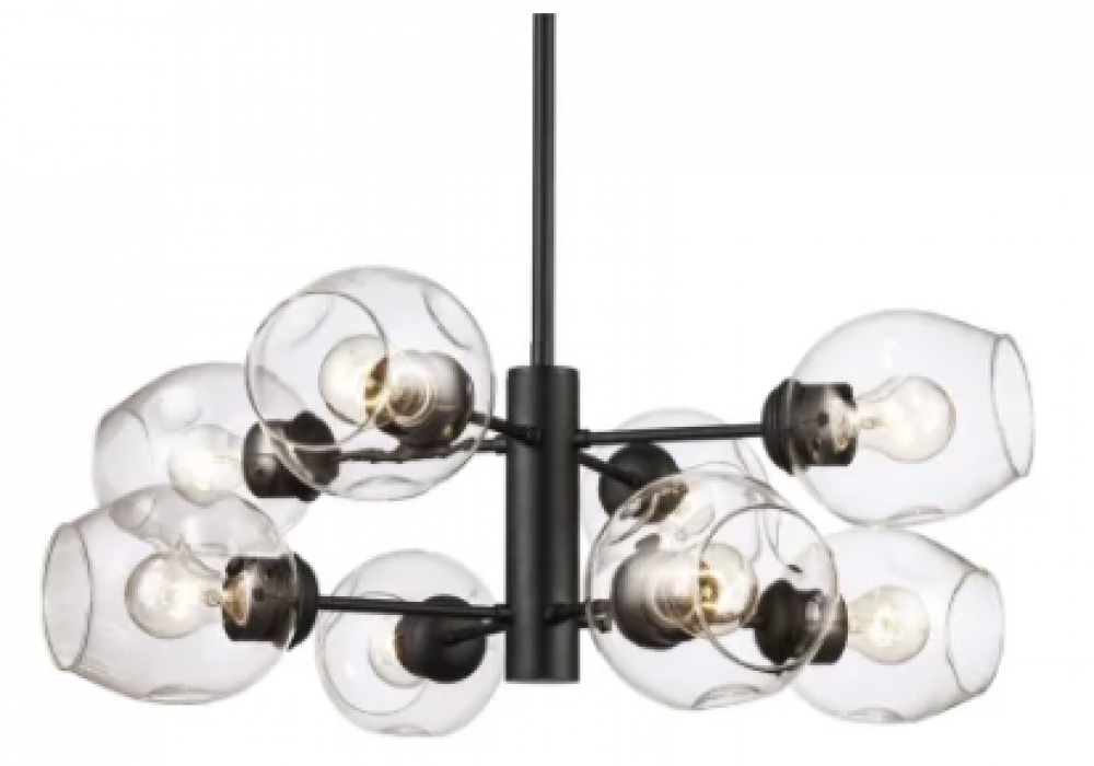 Clusters Collection 8-Light, 8-Shade Glass and Metal Mid-Century Style Sputnik Chandelier