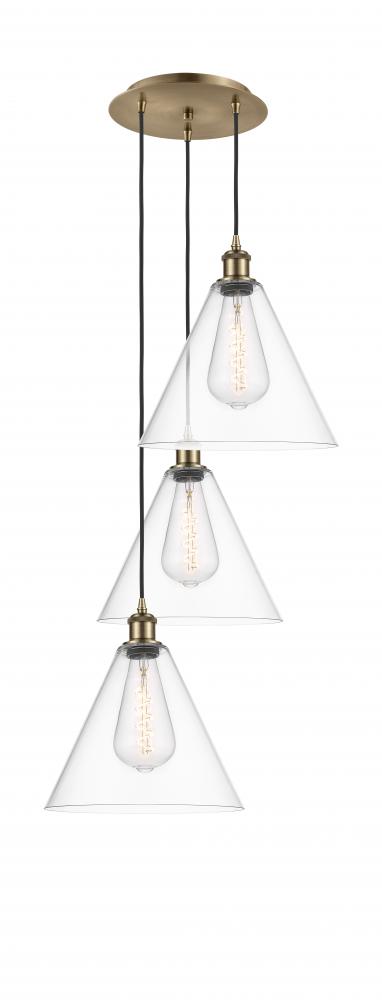 Berkshire - 3 Light - 19 inch - Antique Brass - Cord Hung - Multi Pendant