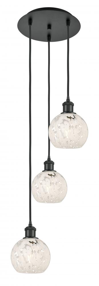 White Mouchette - 3 Light - 13 inch - Matte Black - Cord Hung - Multi Pendant