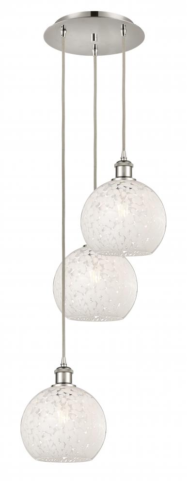 White Mouchette - 3 Light - 15 inch - Polished Nickel - Cord Hung - Multi Pendant