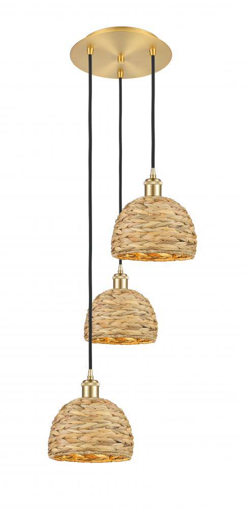 Woven Rattan - 3 Light - 15 inch - Satin Gold - Cord hung - Multi Pendant