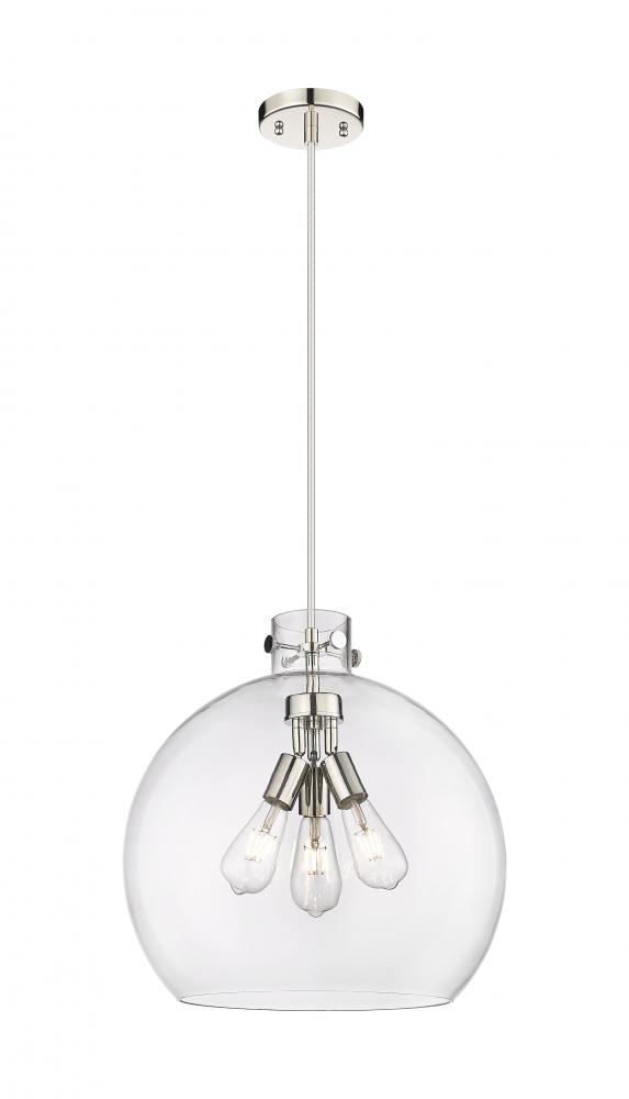 Newton Sphere - 3 Light - 18 inch - Polished Nickel - Cord hung - Pendant