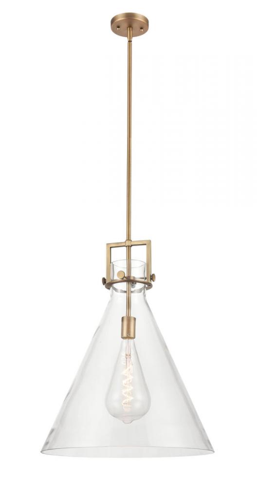 Newton Cone - 1 Light - 18 inch - Brushed Brass - Cord hung - Pendant