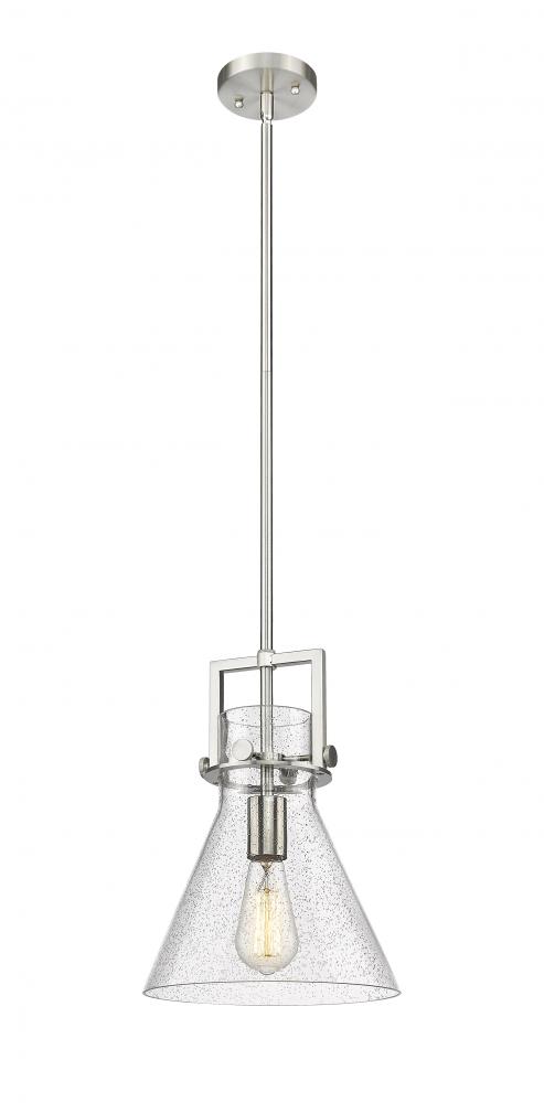 Newton Cone - 1 Light - 10 inch - Brushed Satin Nickel - Stem Hung - Mini Pendant