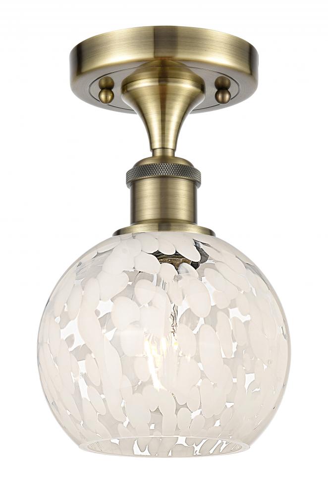 White Mouchette - 1 Light - 6 inch - Antique Brass - Semi-Flush Mount