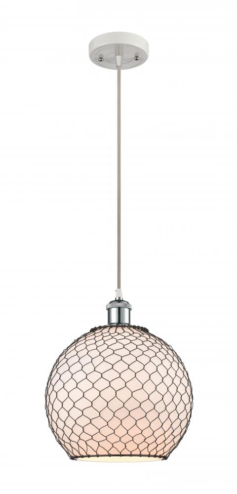 Farmhouse Chicken Wire - 1 Light - 10 inch - White Polished Chrome - Cord hung - Mini Pendant