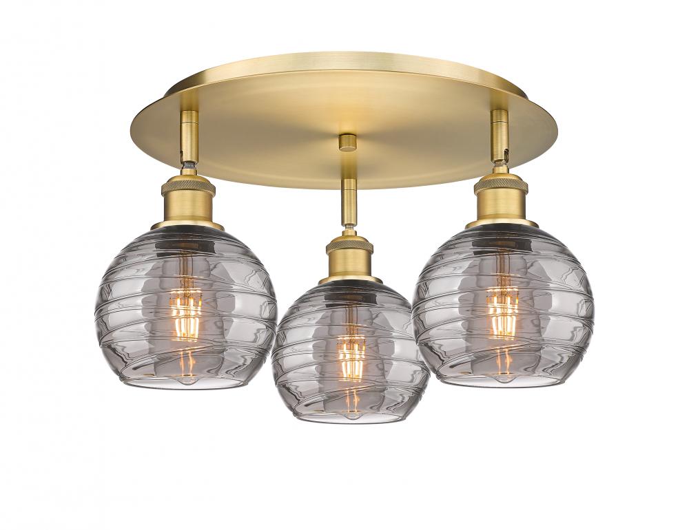 Athens Deco Swirl - 3 Light - 18 inch - Brushed Brass - Flush Mount