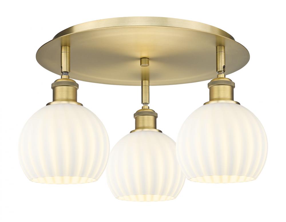 White Venetian - 3 Light - 18 inch - Brushed Brass - Flush Mount