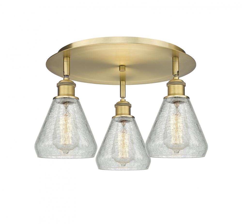 Conesus - 3 Light - 18 inch - Brushed Brass - Flush Mount