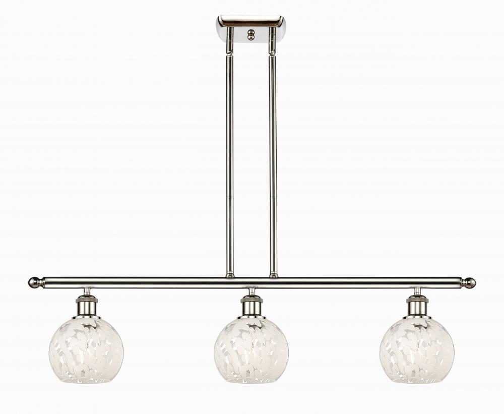 White Mouchette - 3 Light - 36 inch - Polished Nickel - Stem Hung - Island Light