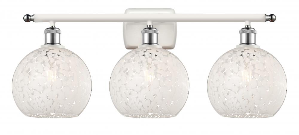 White Mouchette - 3 Light - 28 inch - White Polished Chrome - Bath Vanity Light