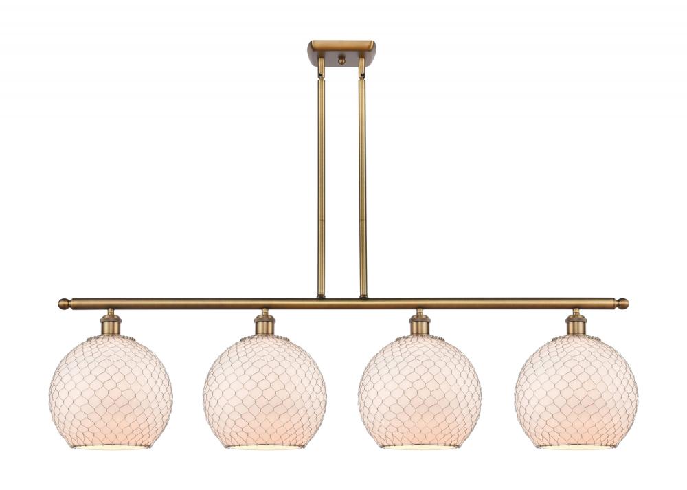 Farmhouse Chicken Wire - 4 Light - 48 inch - Brushed Brass - Cord hung - Island Light