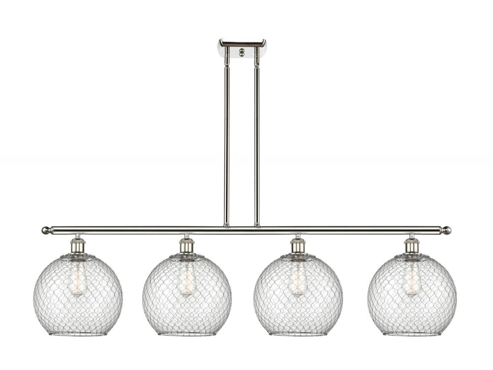 Farmhouse Chicken Wire - 4 Light - 48 inch - Polished Nickel - Cord hung - Island Light