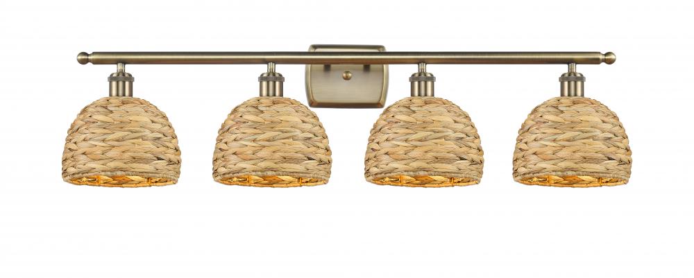 Woven Rattan - 4 Light - 38 inch - Antique Brass - Bath Vanity Light