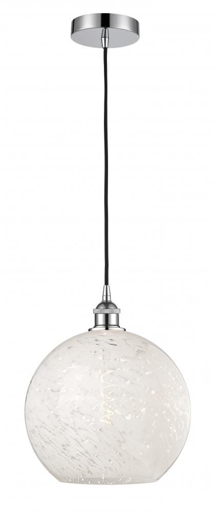 White Mouchette - 1 Light - 12 inch - Polished Chrome - Cord Hung - Mini Pendant