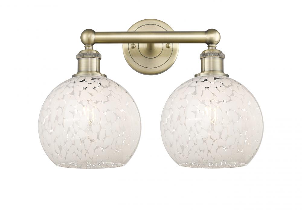 White Mouchette - 2 Light - 17 inch - Antique Brass - Bath Vanity Light