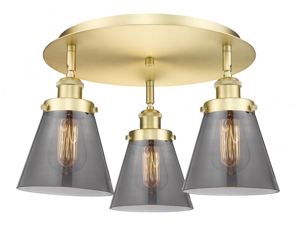 Cone - 3 Light - 18 inch - Satin Gold - Flush Mount