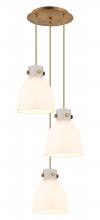 Innovations Lighting 113-410-1PS-BB-G412-8WH - Newton Bell - 3 Light - 16 inch - Brushed Brass - Multi Pendant