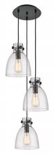 Innovations Lighting 113-410-1PS-BK-G412-8SDY - Newton Bell - 3 Light - 16 inch - Matte Black - Multi Pendant