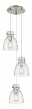  113-410-1PS-SN-G412-8SDY - Newton Bell - 3 Light - 16 inch - Brushed Satin Nickel - Multi Pendant