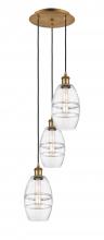  113B-3P-BB-G557-6CL - Vaz - 3 Light - 12 inch - Brushed Brass - Cord hung - Multi Pendant