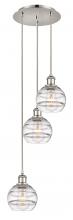  113B-3P-PN-G556-6CL - Rochester - 3 Light - 12 inch - Polished Nickel - Cord hung - Multi Pendant